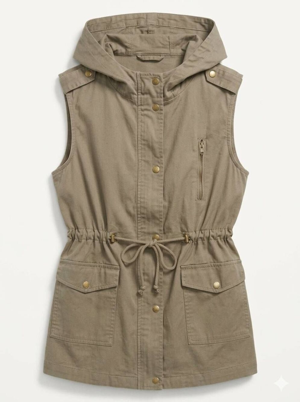 💜Zenana Olive Zipper Front Hooded Sleeveless Utility Jacket Large
